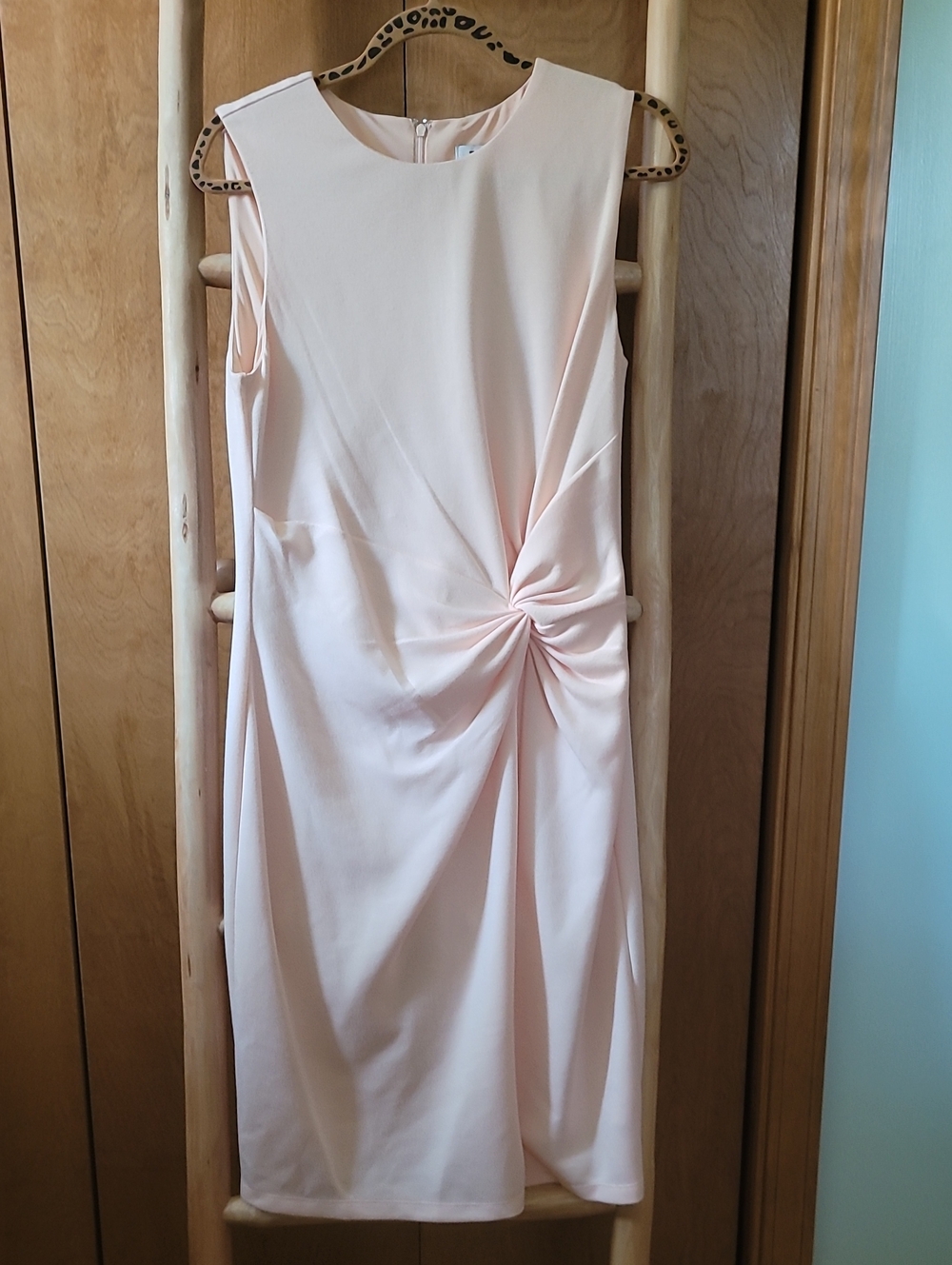 DKNY Sleeveless Twist-Detail Midi Dress in Blush Pink